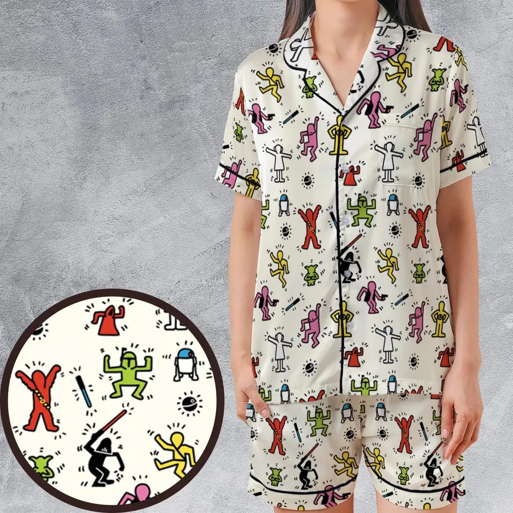 Pop Wars Star Wars Pop Art Pattern Satin Short-Sleeve Pajamas Set - 1