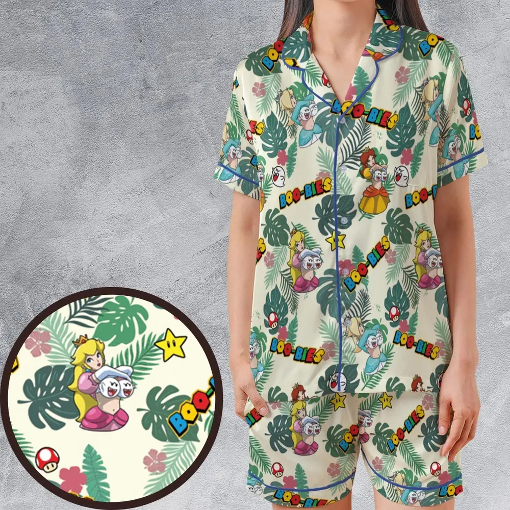 Super Mario Boo-Bies Pattern Satin Short-Sleeve Pajamas Set - 1