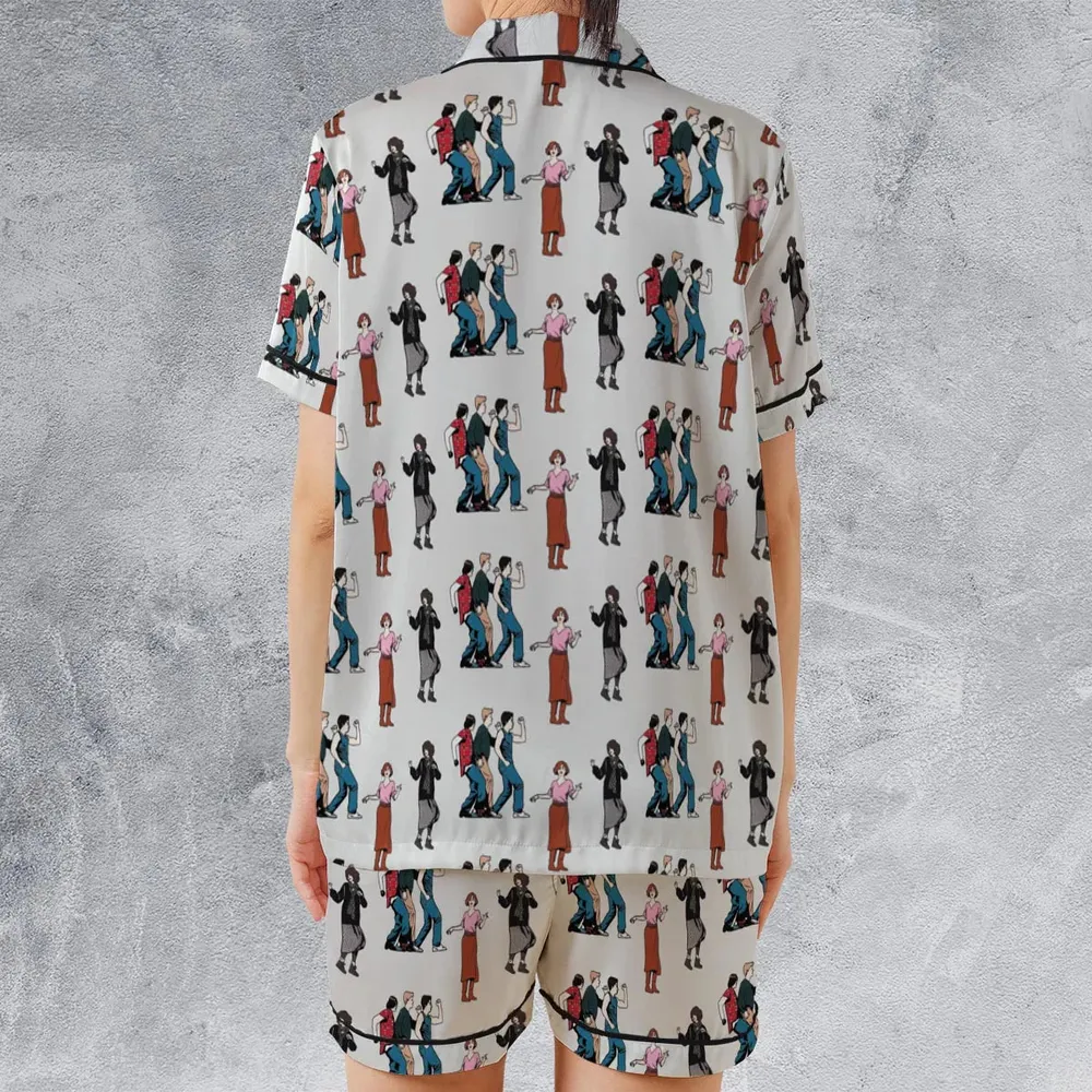 The Breakfast Club Characters Pattern Satin Short-Sleeve Pajamas Set - 2