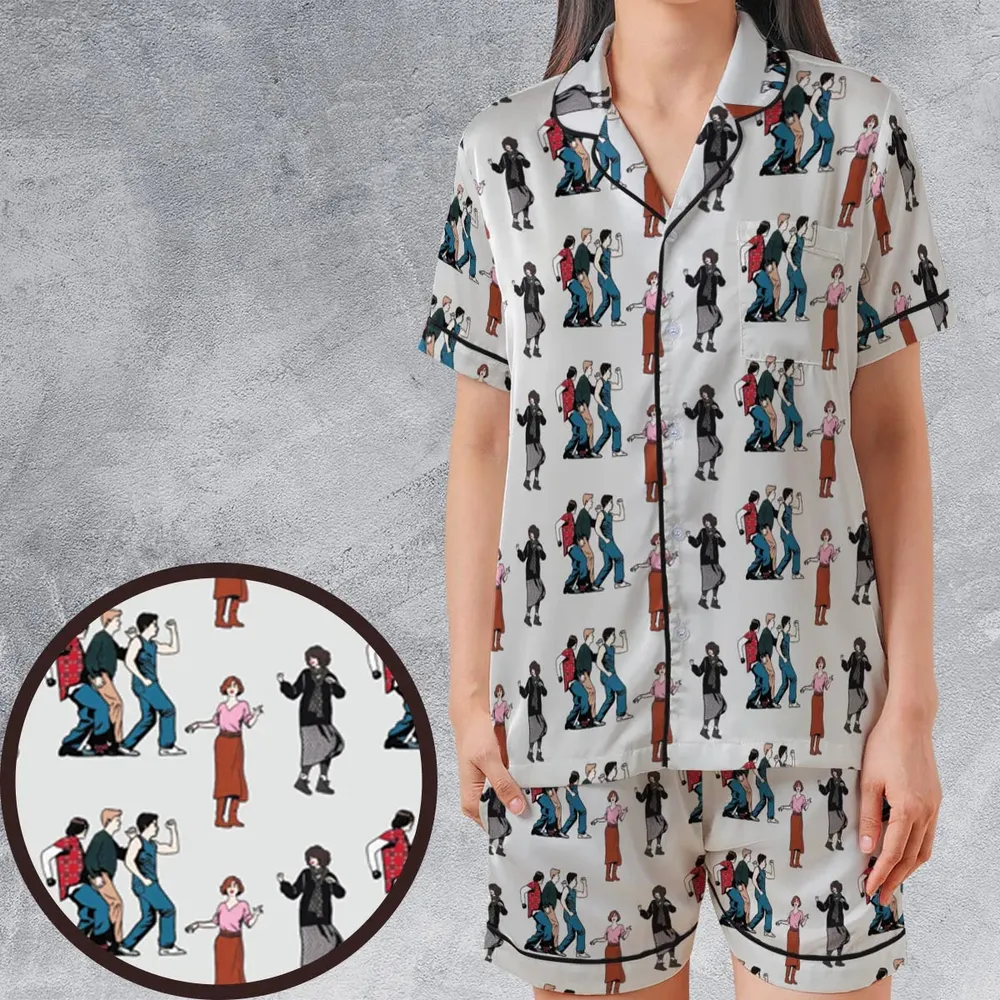 The Breakfast Club Characters Pattern Satin Short-Sleeve Pajamas Set - 1