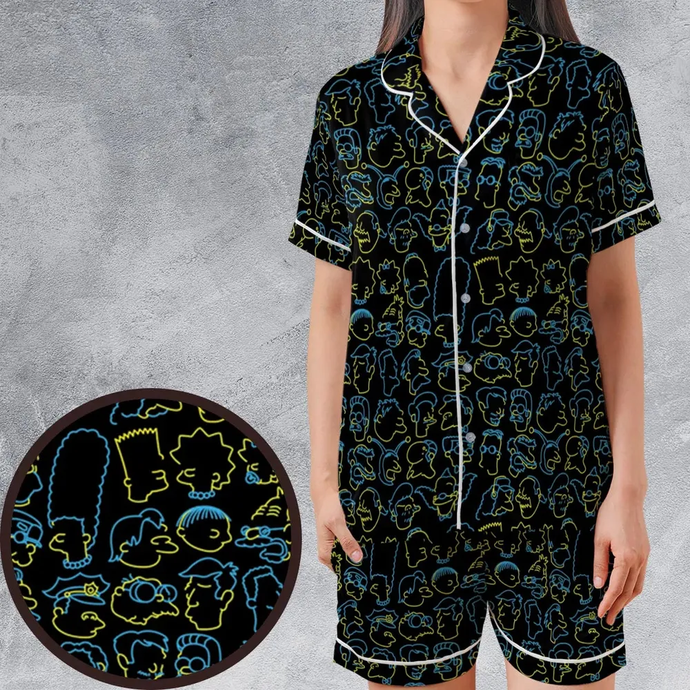 The Simpsons Neon Satin Short-Sleeve Pajamas Set - 1