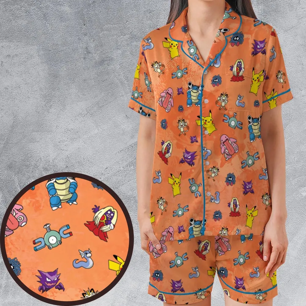 Pokemon Character Scatter Satin Short-Sleeve Pajamas Set - 1