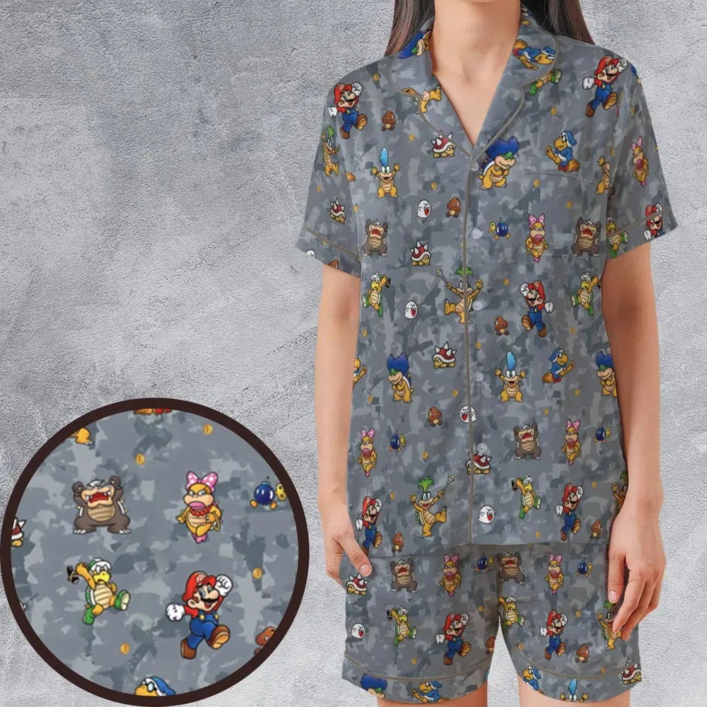 Super Mario Nintendo Video Game Satin Short-Sleeve Pajamas Set - 1