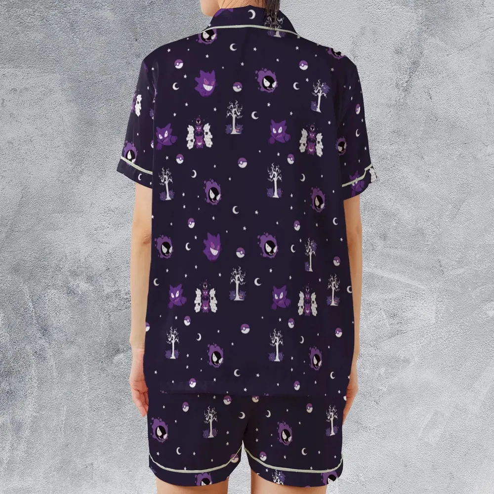 Gengar Pokemon Pattern Satin Short-Sleeve Pajamas Set - 2