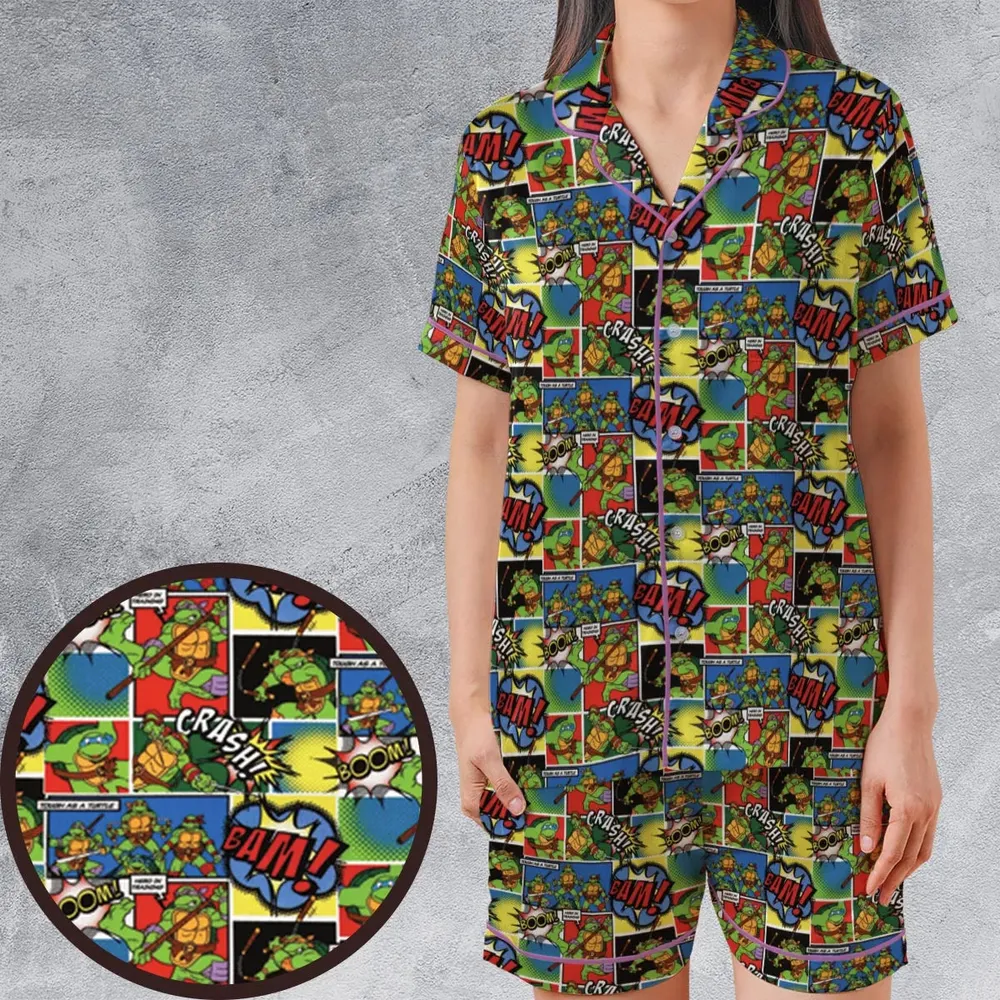Teenage Mutant Ninja Turtles Comic Satin Short-Sleeve Pajamas Set - 1