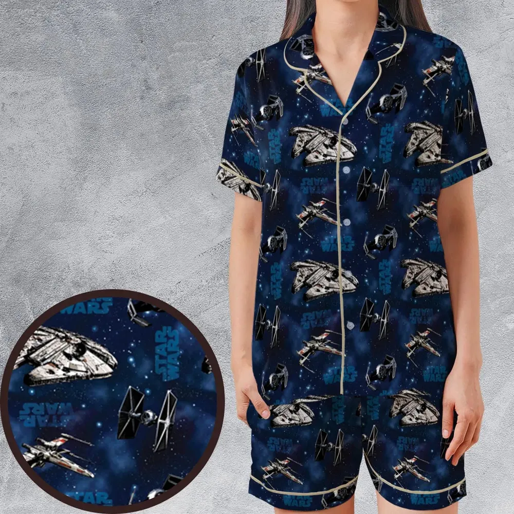 Star Wars Ships Pattern Satin Short-Sleeve Pajamas Set - 1