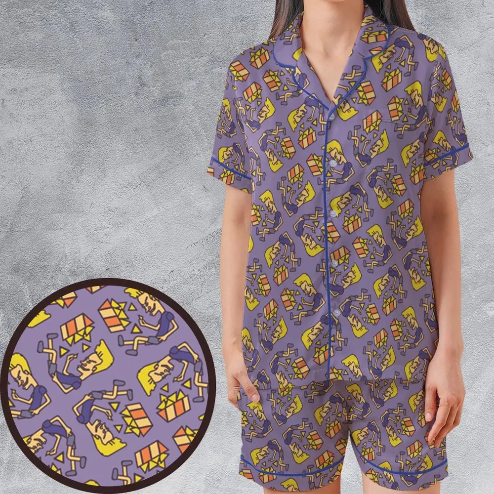 Nachos Rule Beavis and Butthead Satin Short-Sleeve Pajamas Set - 1