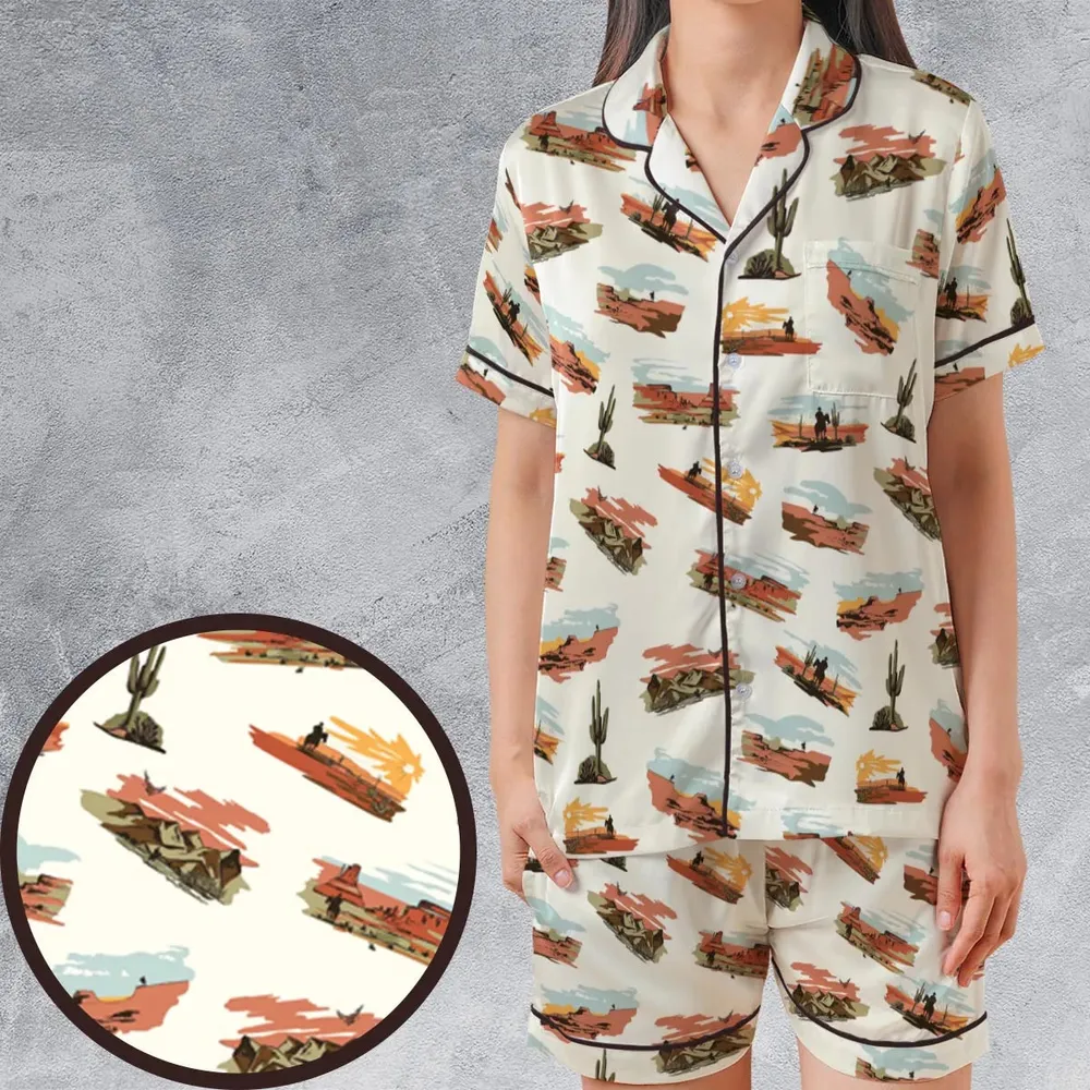 Wild West John Wayne Satin Short-Sleeve Pajamas Set - 1