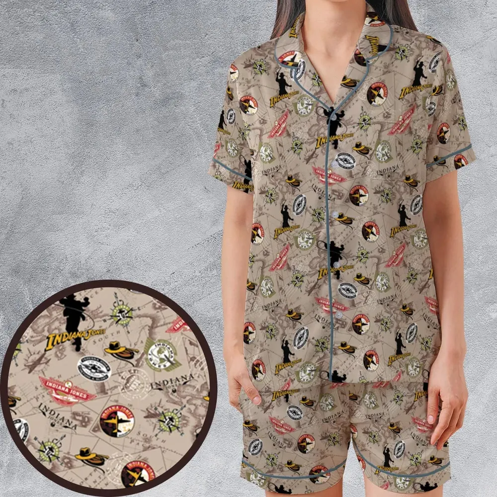 Indiana Jones Patterns Satin Short-Sleeve Pajamas Set - 1