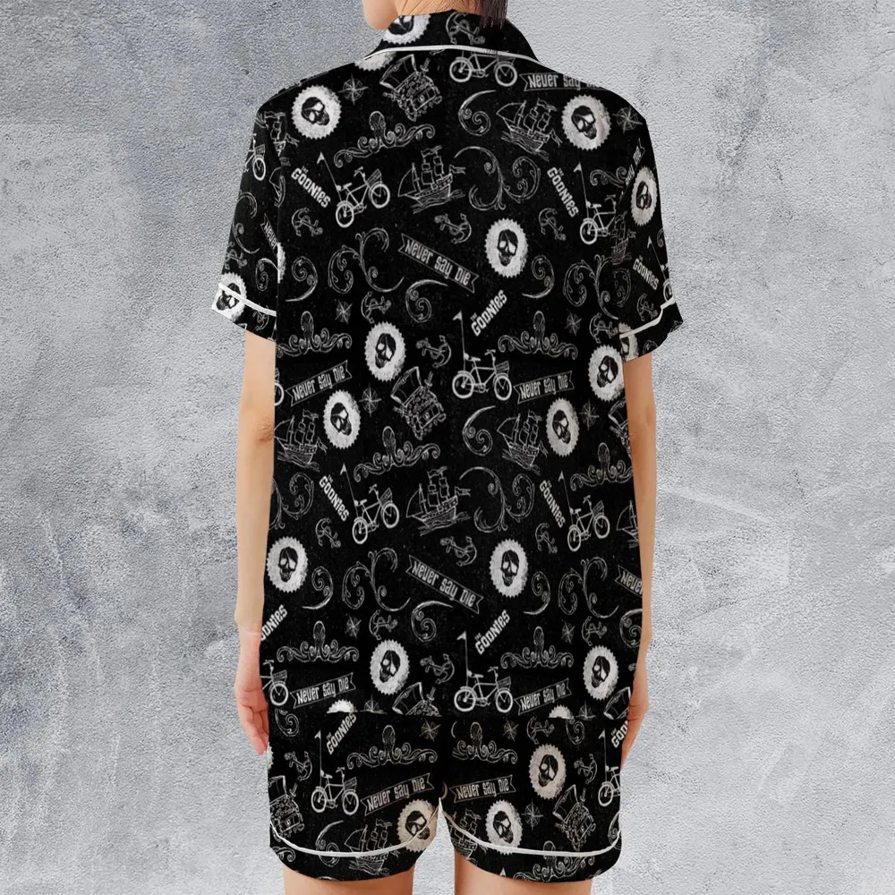 Never Say Die The Goonies Pattern Satin Short-Sleeve Pajamas Set - 2