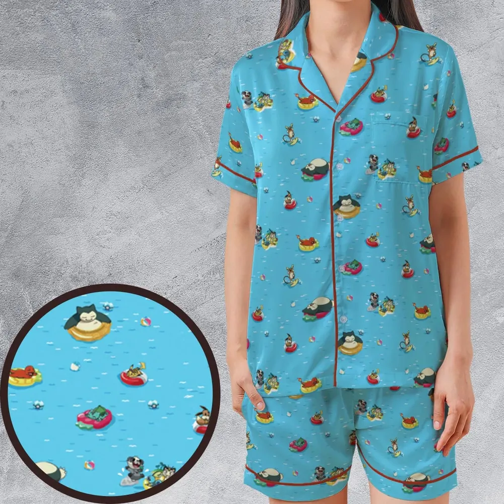 Pokemon Sunny Days Sea Swim Satin Short-Sleeve Pajamas Set - 1