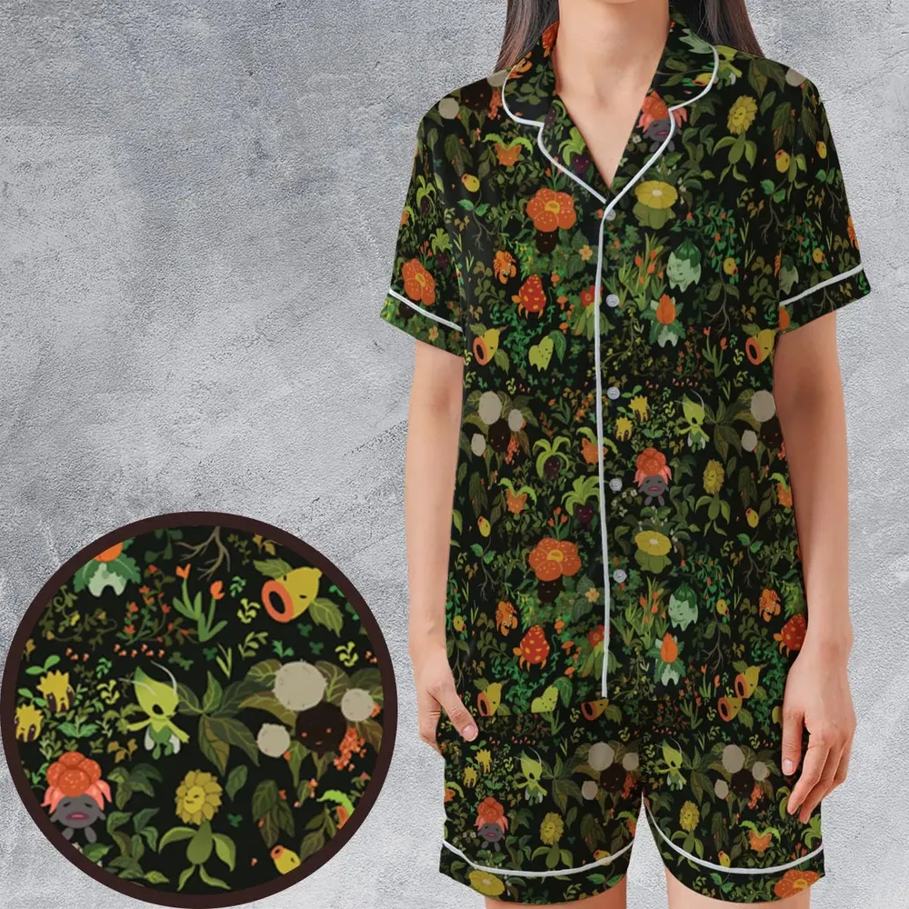 Grass Pokemon Patterns Satin Short-Sleeve Pajamas Set - 1