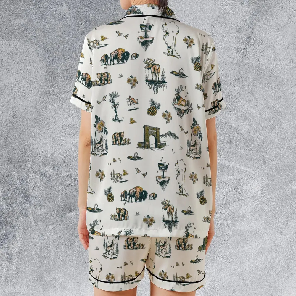 Yellowstone National Park Pattern Satin Short-Sleeve Pajamas Set - 2