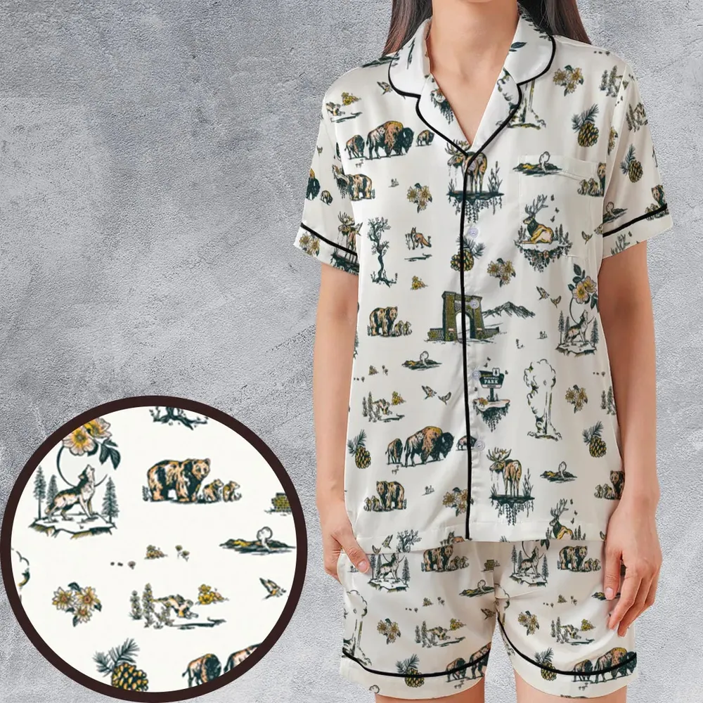 Yellowstone National Park Pattern Satin Short-Sleeve Pajamas Set - 1