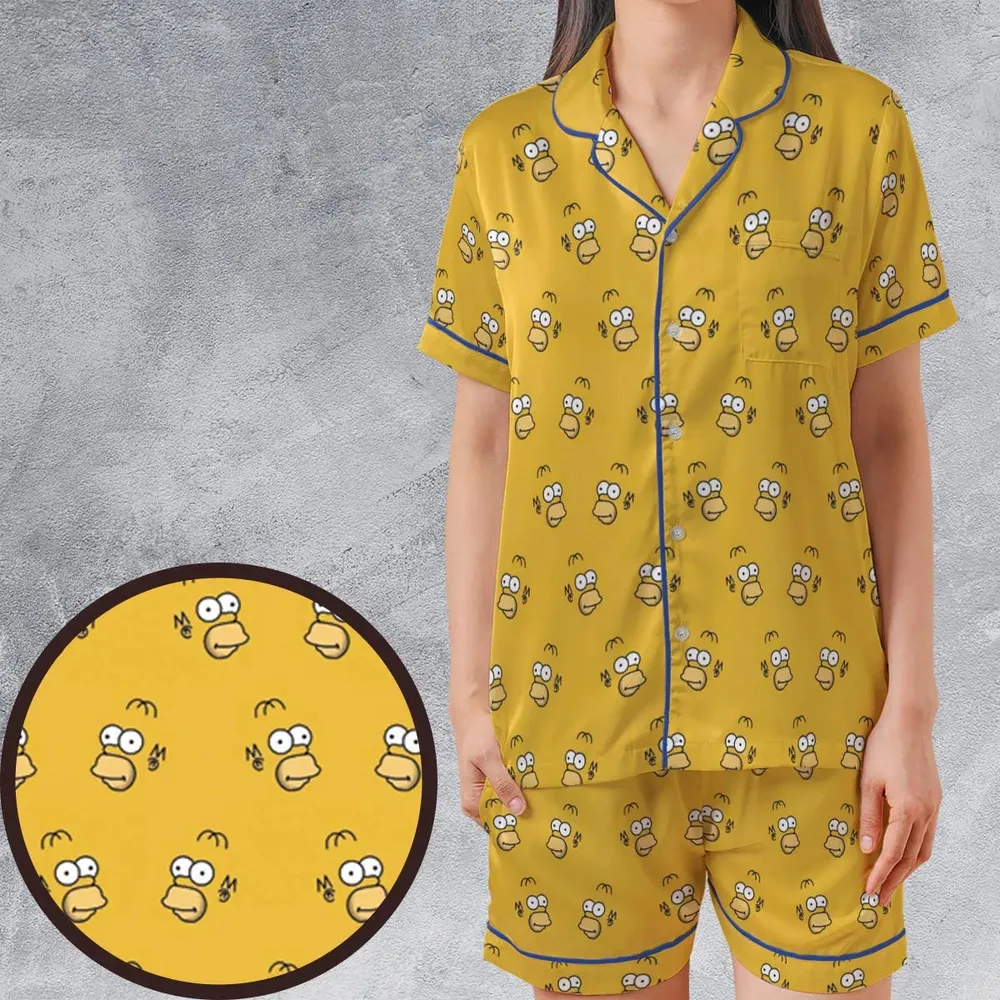Homer Simpson Pattern Satin Short-Sleeve Pajamas Set - 1