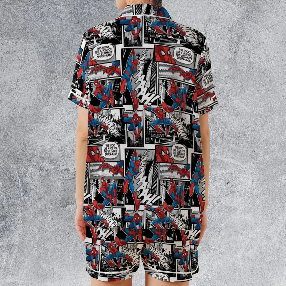 Spider Man Comic Pattern Satin Short-Sleeve Pajamas Set - 2