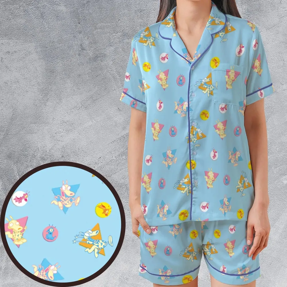 Rocko and Spunky Pattern Rocko's Modern Life Satin Short-Sleeve Pajamas Set - 1