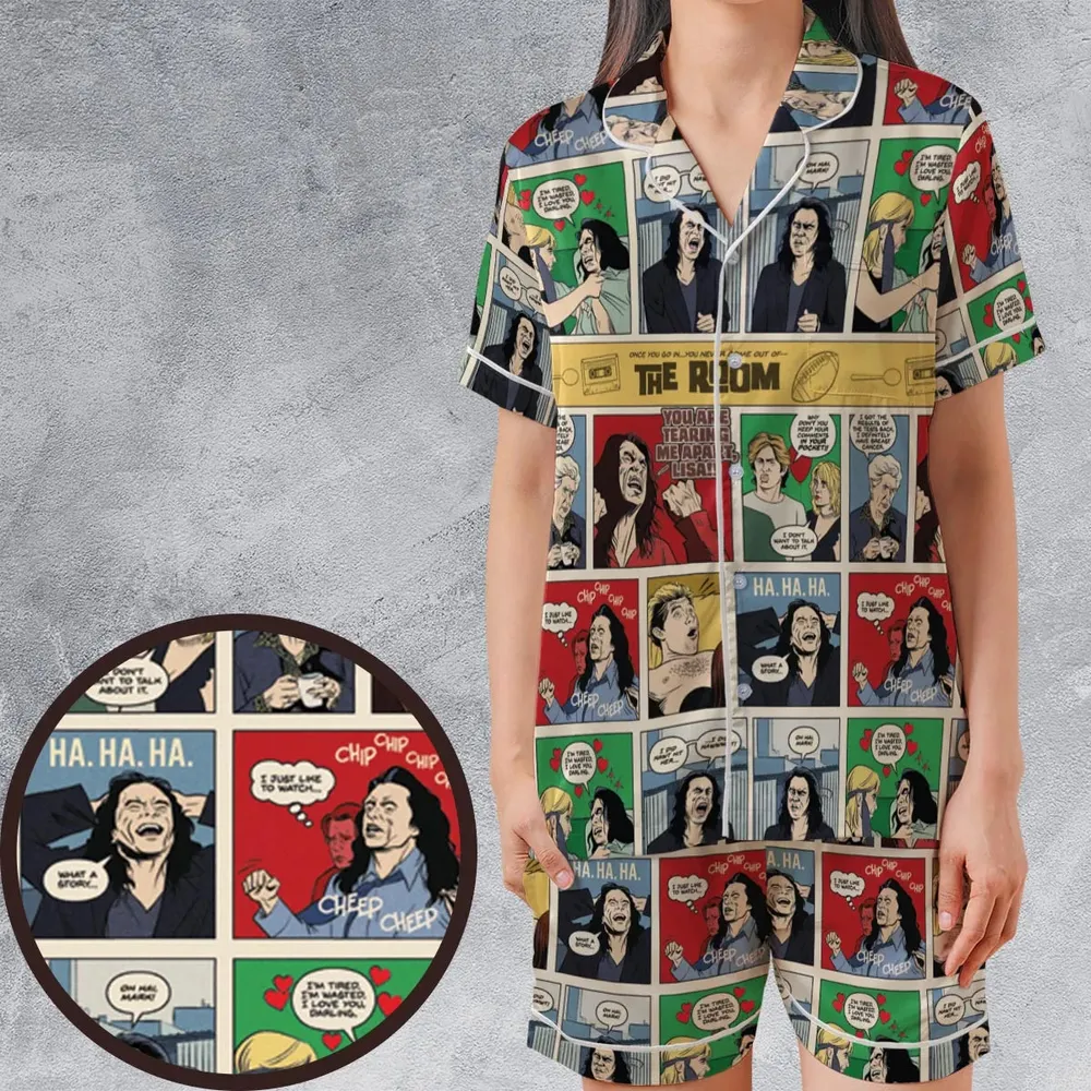 The Room Comic Style Satin Short-Sleeve Pajamas Set - 1
