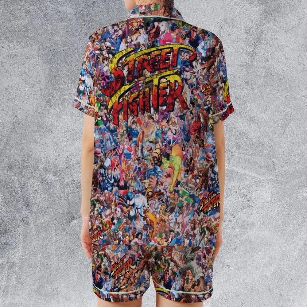 Street Fighter Colorful Pattern Satin Short-Sleeve Pajamas Set - 2