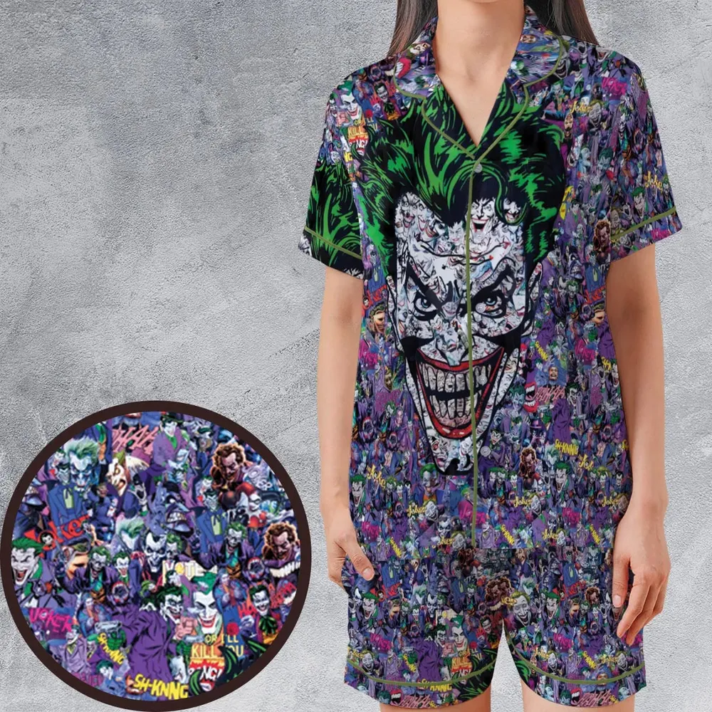 Joker The Most Favourite Characters Pattern Satin Short-Sleeve Pajamas Set - 1