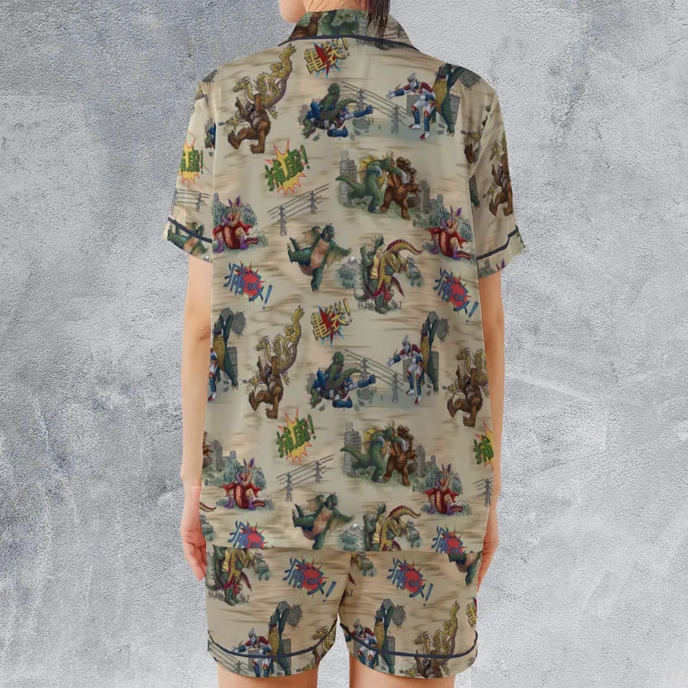 Showa Era Monsters Kaiju Battles Satin Short-Sleeve Pajamas Set - 2