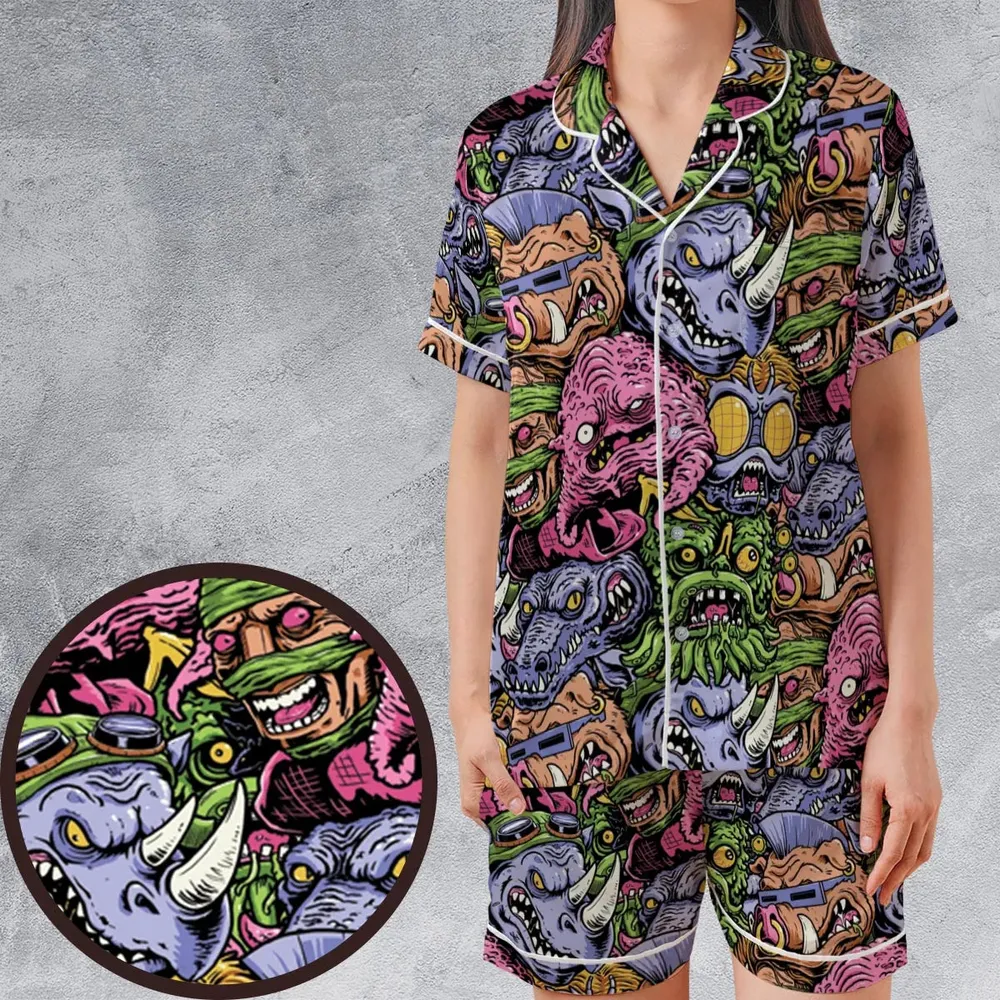 Nostalgic Villains Teenage Mutant Ninja Turtles Satin Short-Sleeve Pajamas Set - 1