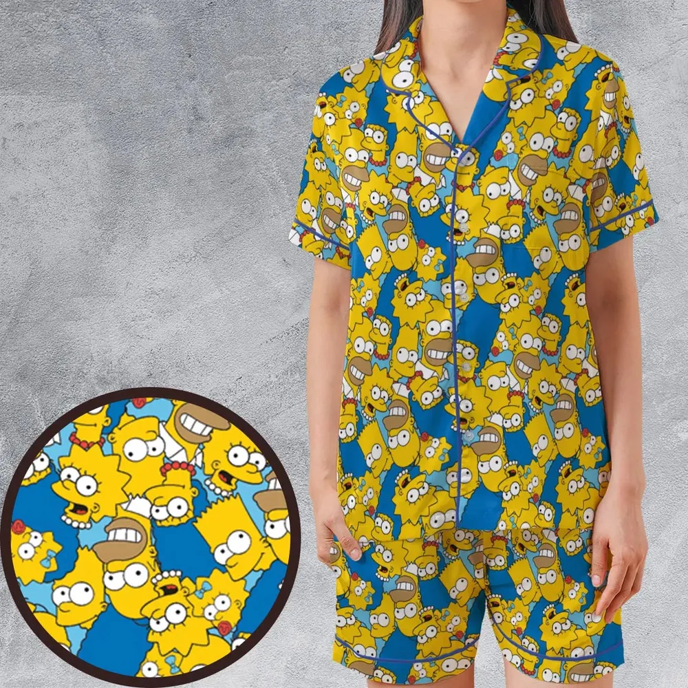Head Toss The Simpson Characters Satin Short-Sleeve Pajamas Set - 1