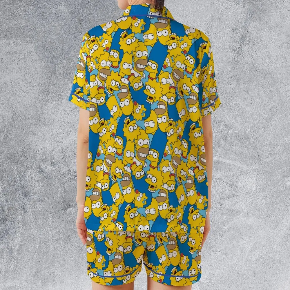Head Toss The Simpson Characters Satin Short-Sleeve Pajamas Set - 2