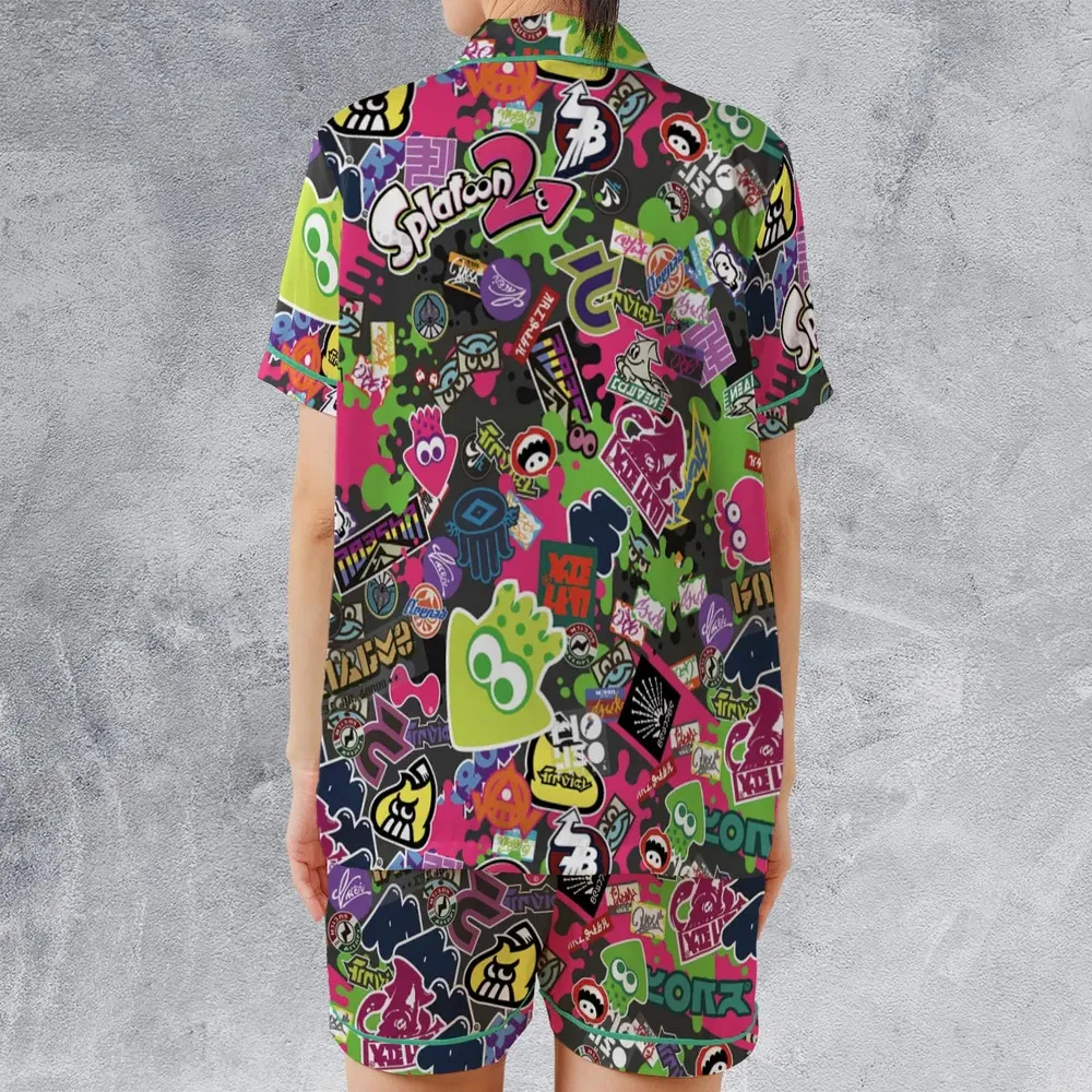 Splatoon Video Game Pattern Satin Short-Sleeve Pajamas Set - 2