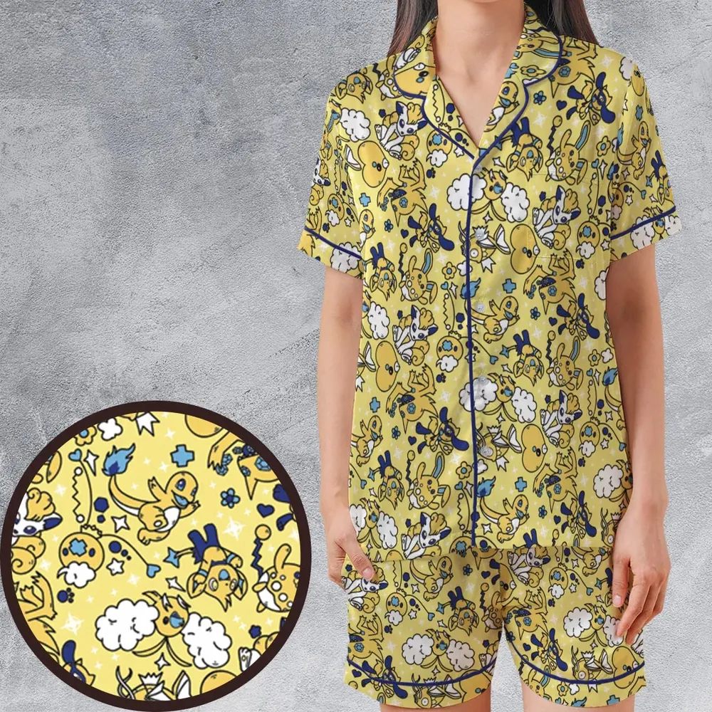 Shiny Magikarp Pokemon Pattern Satin Short-Sleeve Pajamas Set - 1