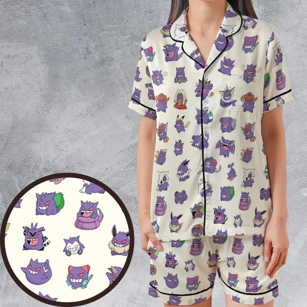 Gengar Cosplay Pokemon Satin Short-Sleeve Pajamas Set - 1