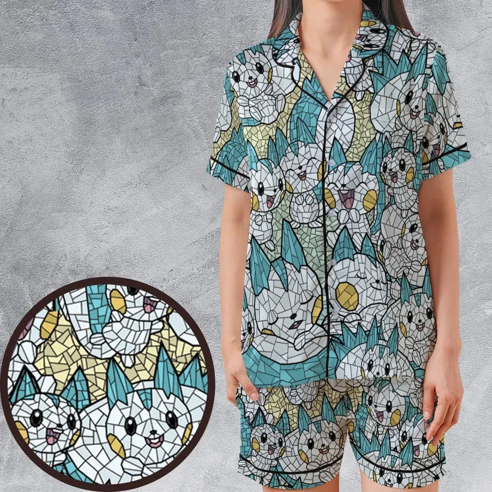 Pachirisu Stained Glass Pokemon Satin Short-Sleeve Pajamas Set - 1