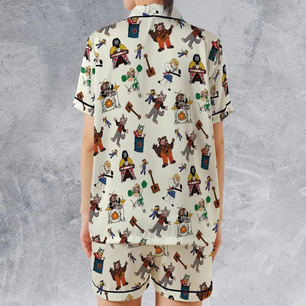 The Rock-afire Explosion Pattern Satin Short-Sleeve Pajamas Set - 2