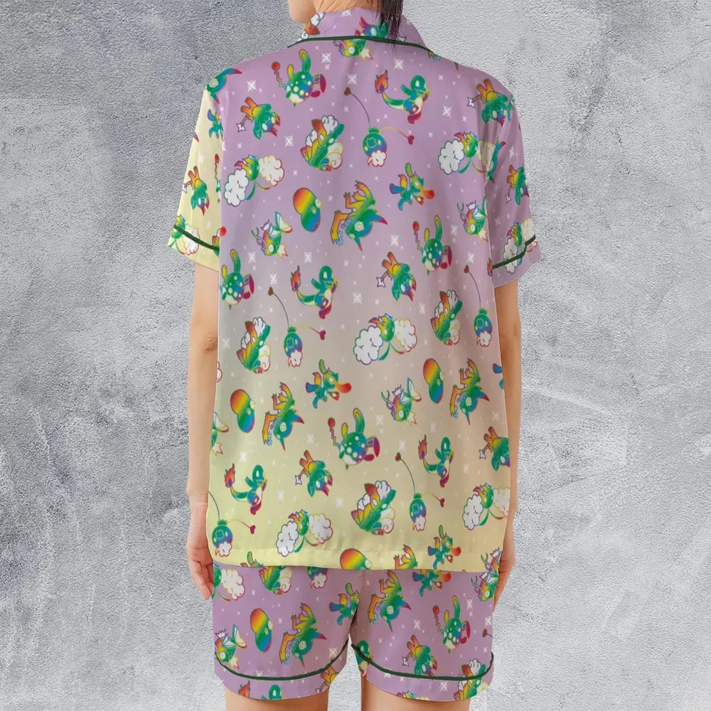 Rainbow Pokemon Pattern Satin Short-Sleeve Pajamas Set - 2