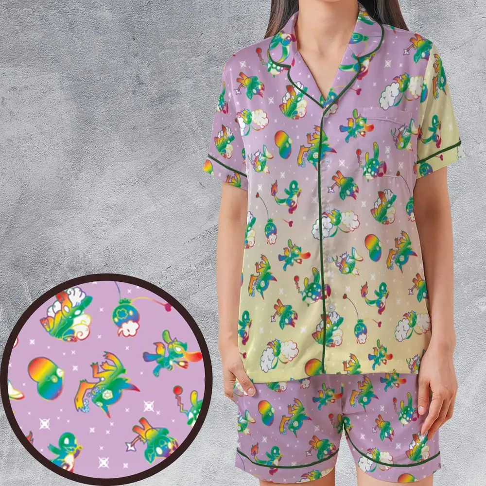 Rainbow Pokemon Pattern Satin Short-Sleeve Pajamas Set - 1