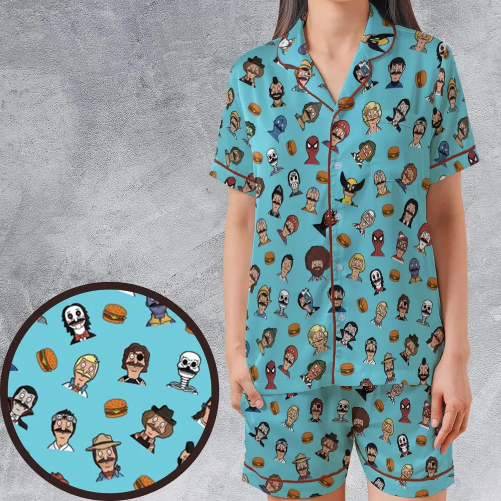 Many Faces of Bob's Burger Satin Short-Sleeve Pajamas Set - 1