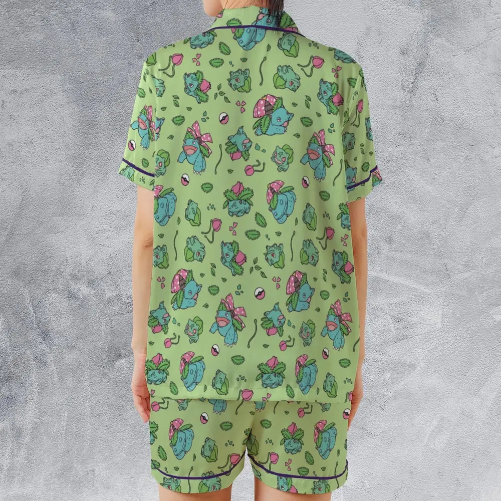 Venusaur Ivysaur and Bulbasaur Pokemon Satin Short-Sleeve Pajamas Set - 2