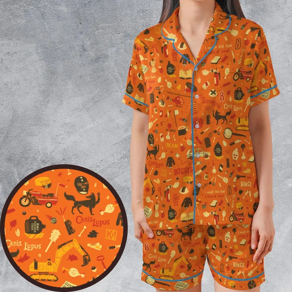 Fantastic Mr. Fox Pattern Satin Short-Sleeve Pajamas Set - 1