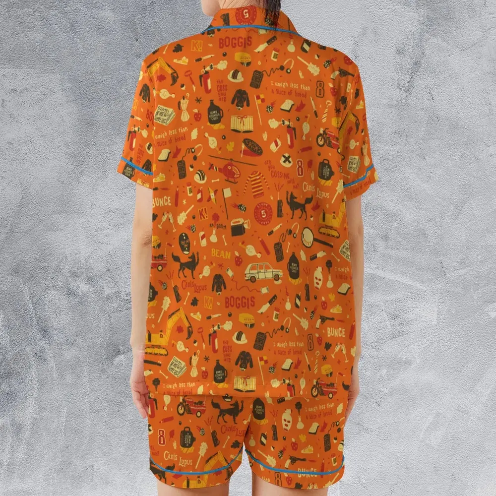 Fantastic Mr. Fox Pattern Satin Short-Sleeve Pajamas Set - 2