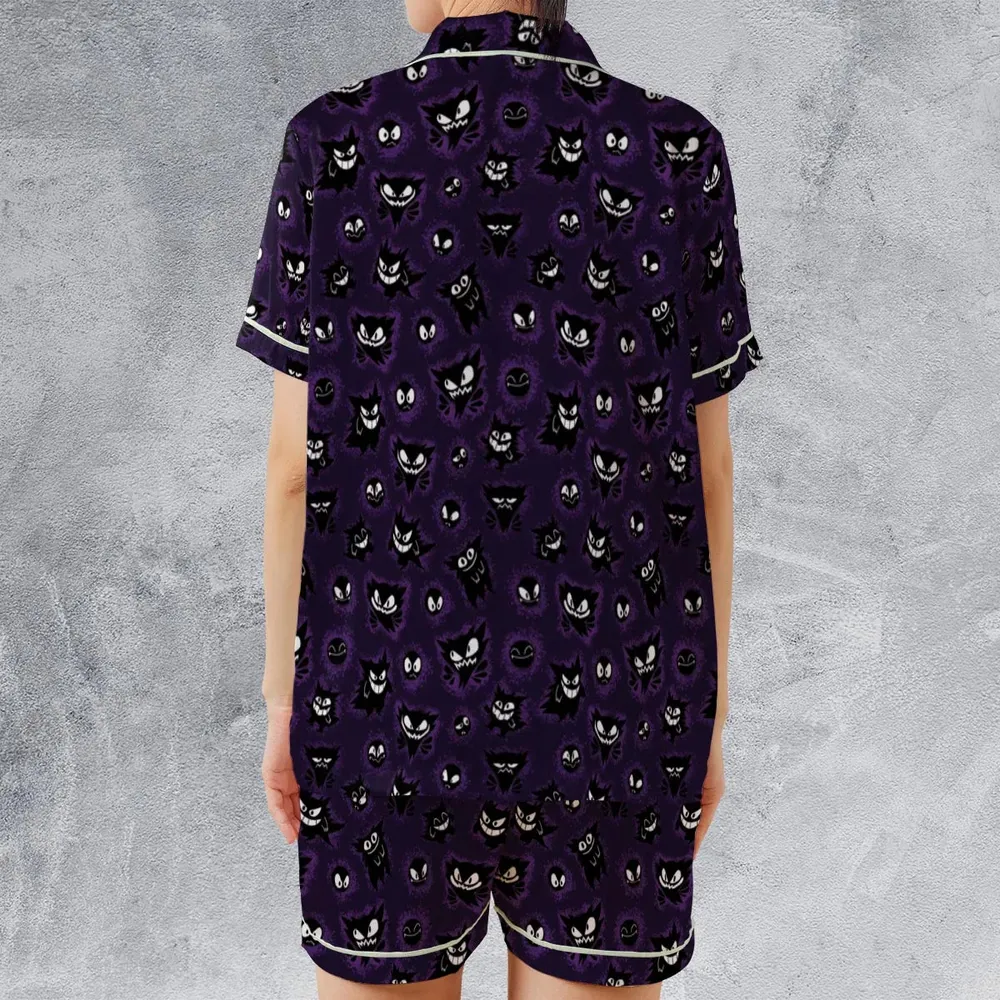 Gastly Haunter and Gengar Pokemon Pattern Satin Short-Sleeve Pajamas Set - 2