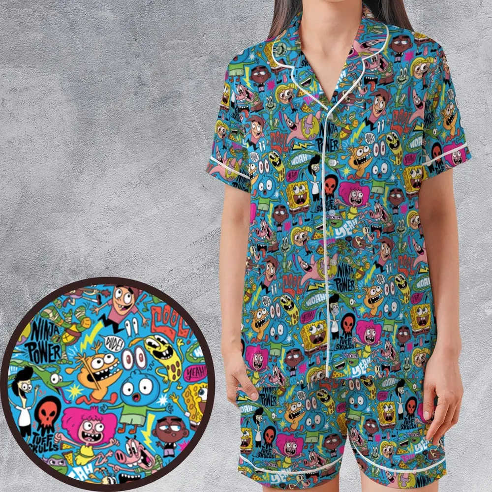 Nickelodeon's Characters Patterns Satin Short-Sleeve Pajamas Set - 1