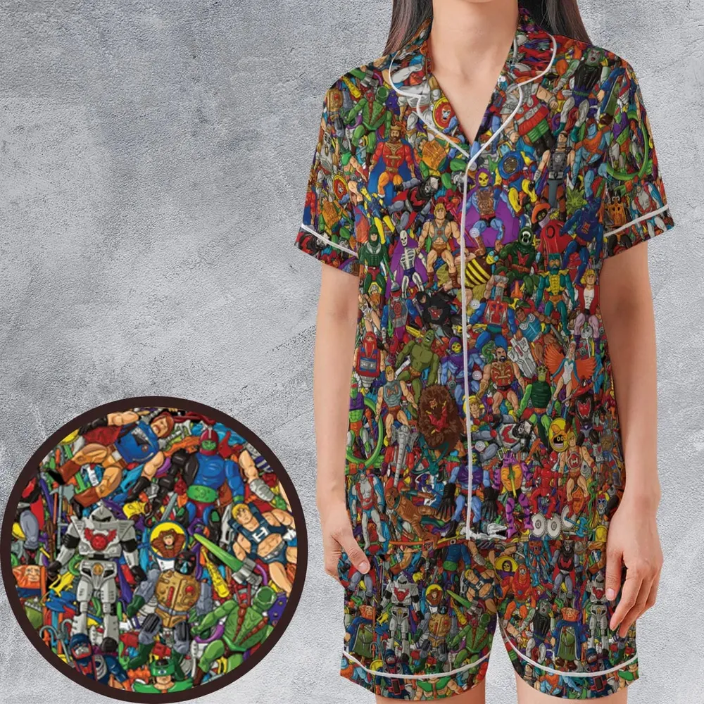 MOTU's Characters Figure Pattern He-man and The Masters of The Universe Satin Short-Sleeve Pajamas Set - 1