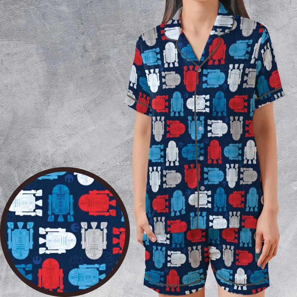 R2-D2 Star Wars 4th of July Pattern Satin Short-Sleeve Pajamas Set - 1