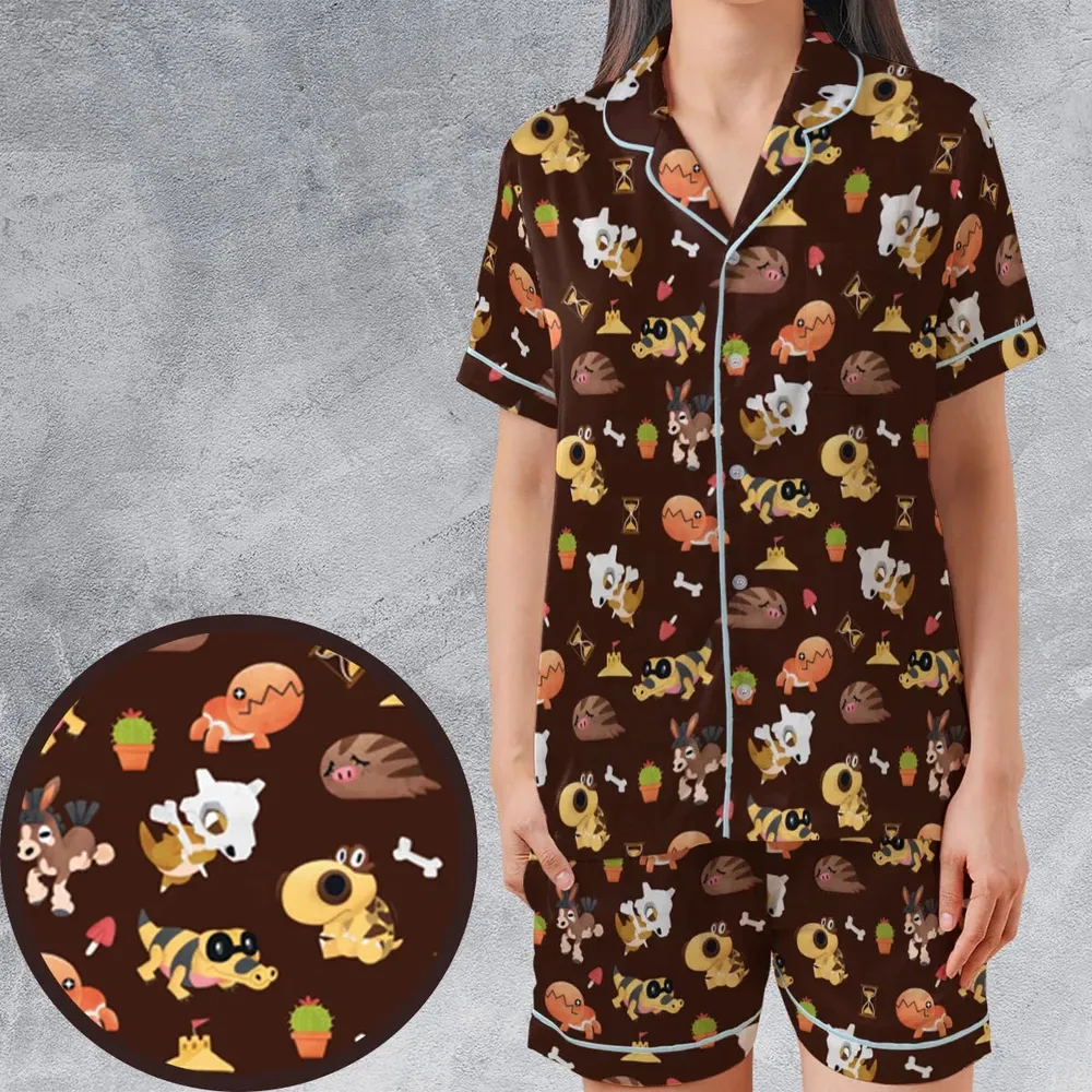 Ground Type Pokemon Pattern Satin Short-Sleeve Pajamas Set - 1