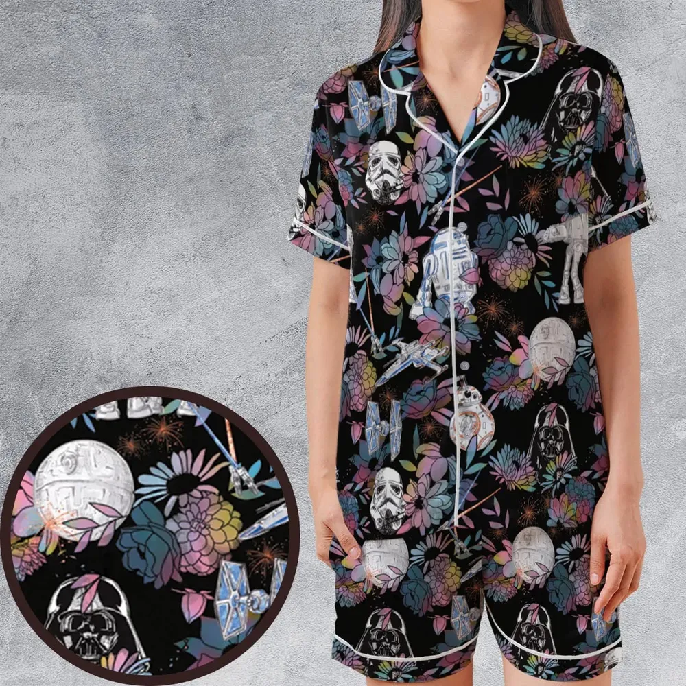 Floral Wars Dark Side Star Wars Pattern Satin Short-Sleeve Pajamas Set - 1
