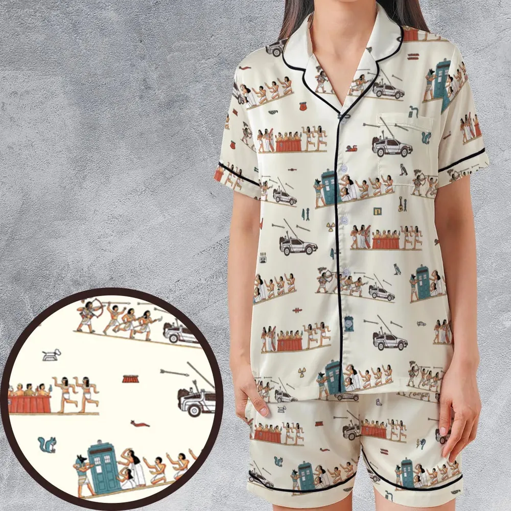 Lost In Egypt Satin Short-Sleeve Pajamas Set - 1