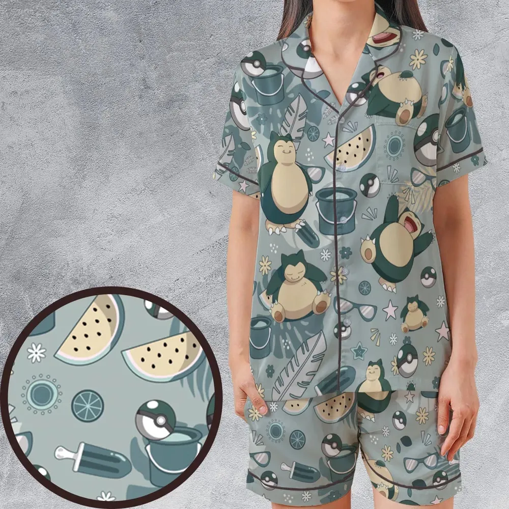 Summer Relax Snorlax Pokemon Satin Short-Sleeve Pajamas Set - 1