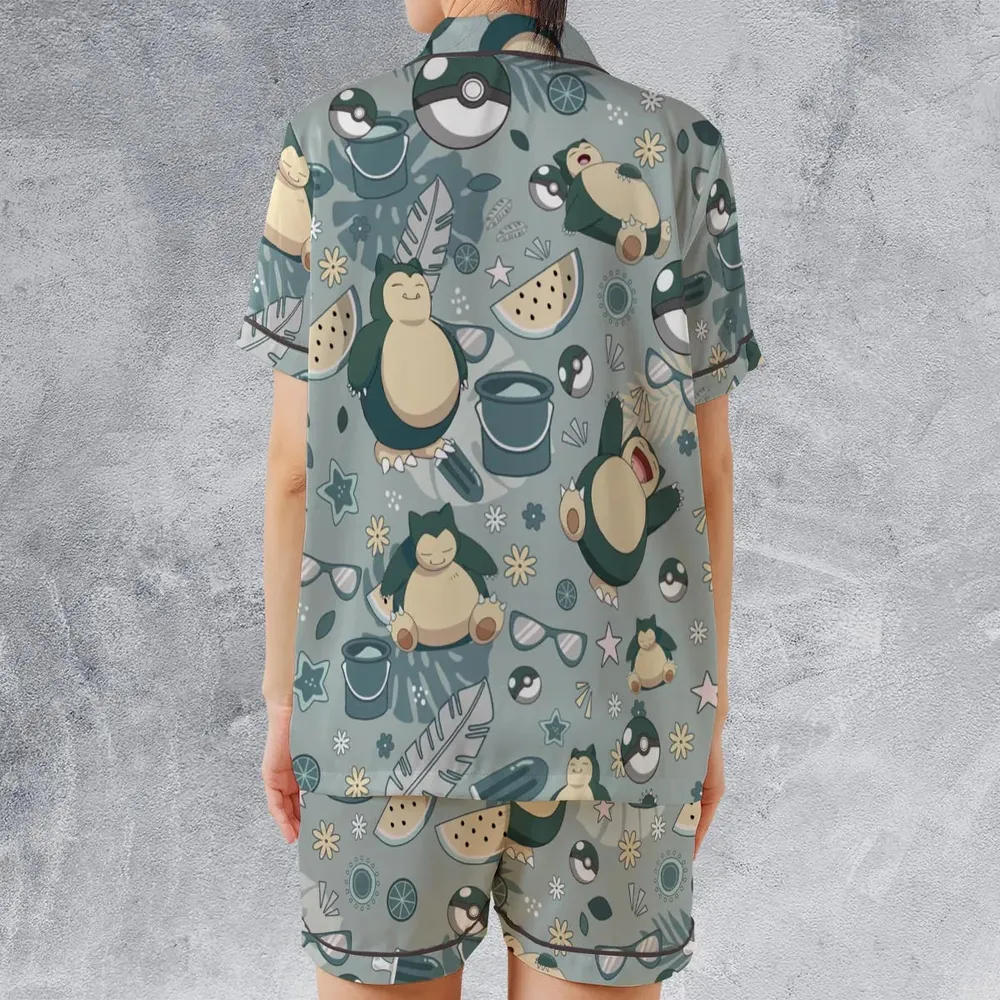 Summer Relax Snorlax Pokemon Satin Short-Sleeve Pajamas Set - 2
