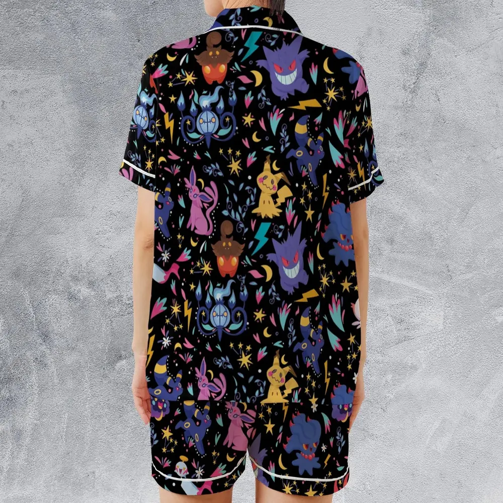 Ghost Buddies Cottagecore Pokemon Patterns Satin Short-Sleeve Pajamas Set - 2