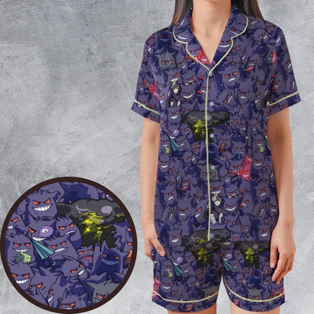 Gengars Pokemon Pattern Satin Short-Sleeve Pajamas Set - 1